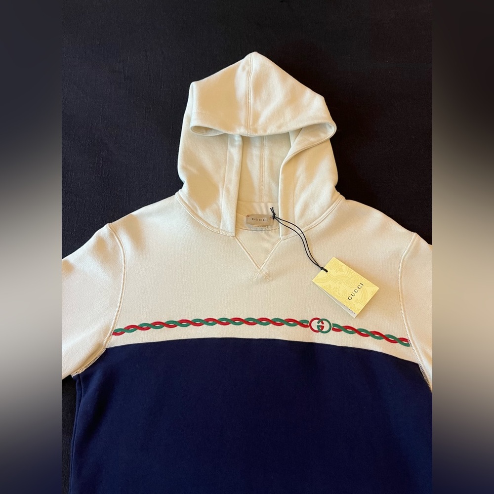 Authentic New Gucci Kids Navy and White GG Hoodie Sweatshirt in Boys size 12